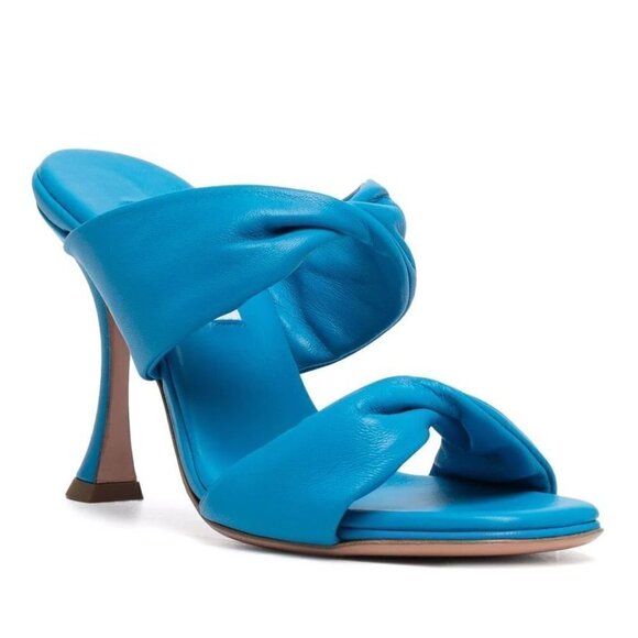 New Aquazzura Twist Leather 95mm Slip On Turquoise Mule Sandals 7.5 US - Picture 3 of 16